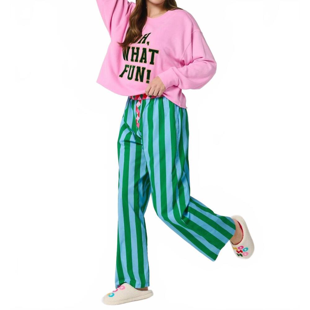 NEW SHIRALEAH festive stripe boxer pant in green/blue